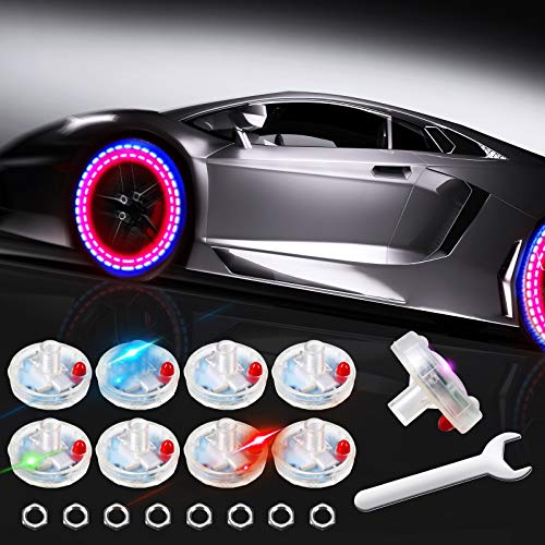Car Tire Lights, Wheel Valve Stem Cap Lights, Solar Led Tire Flashing Lights for Vehicles Car Motorcycles Bicycles (8 Pieces)