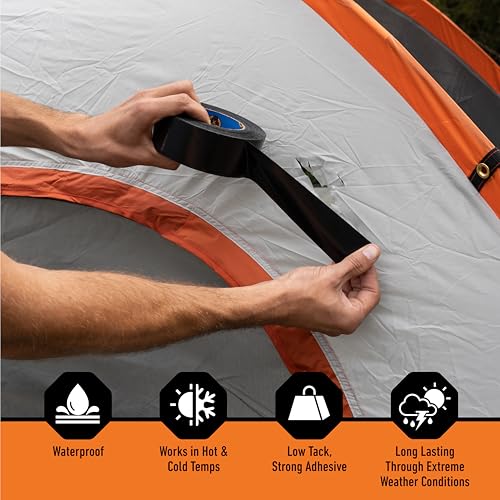 All Weather Outdoor Waterproof Duct Tape, UV and Temperature Resistant, 1.88 x 25 yd, Black, (Pack of 6)