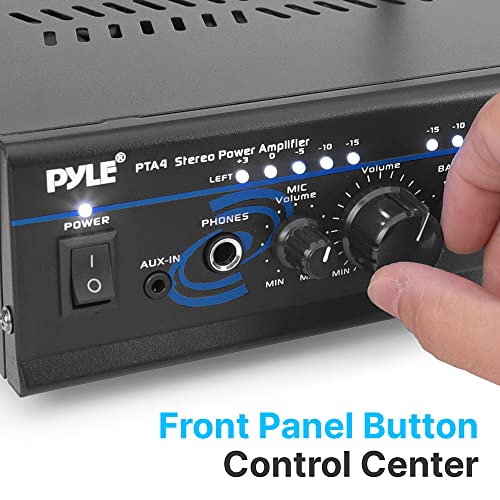 Home Home Audio Power Amplifier System with Bluetooth - 2X120W Mini Dual Channel Mixer Sound Stereo Receiver Box w/ RCA, AUX, Mic Input - For Amplified Speakers, PA, Theater, Studio Use -PTA4