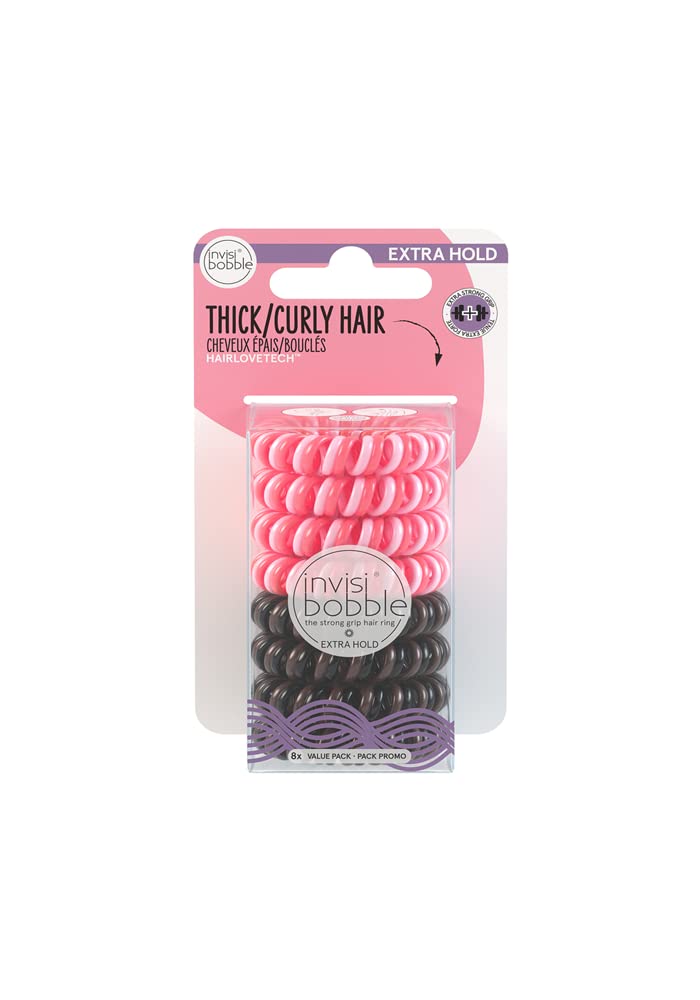 invisibobble Original Traceless Spiral Hair Ties - Pack of 8 (Extra Hold - Pink and Brown)