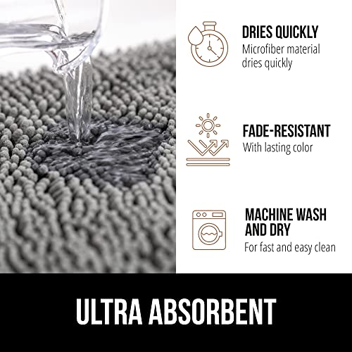 Bath Rug Mat, Thick Soft Absorbent Chenille, Quick Dry Microfiber Mats, Rubber Backing Machine Washable Shower Floor Rugs, Bathmat Runner, Bathroom Home Decor Accessories, 24x17, Grey