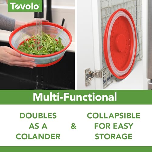 Microwave Splatter Cover for Food, Medium (Candy Apple Red) - Collapsible & Vented Silicone Splatter Guard Lid - Microwave Plate & Dish Cover with Handle - BPA-Free Kitchen Gadget for Meal Prep