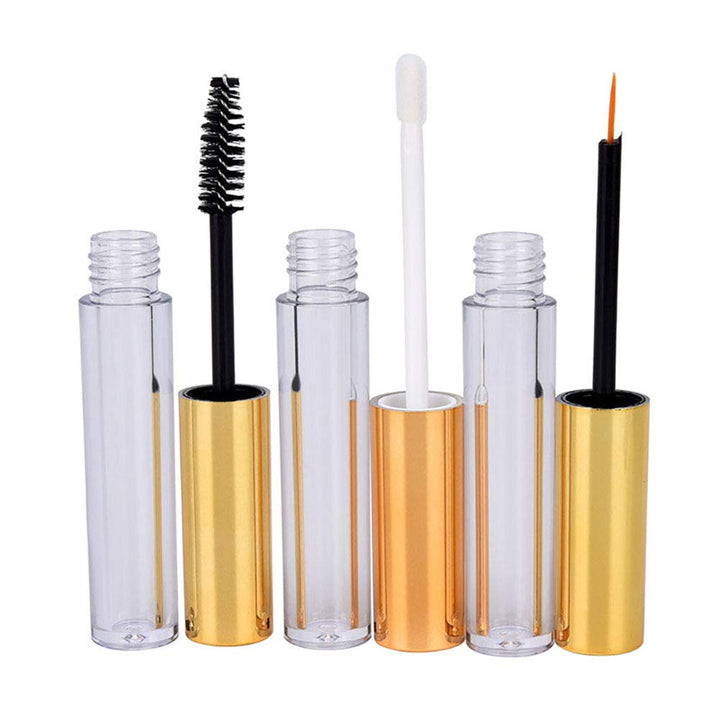 10ml Empty Mascara Tube Eyeliner Cream Container Bottle, Lip Gloss Bottle with 3 Piece Funnel & Rubber Inserts for Castor Oil Golden (Set 03)