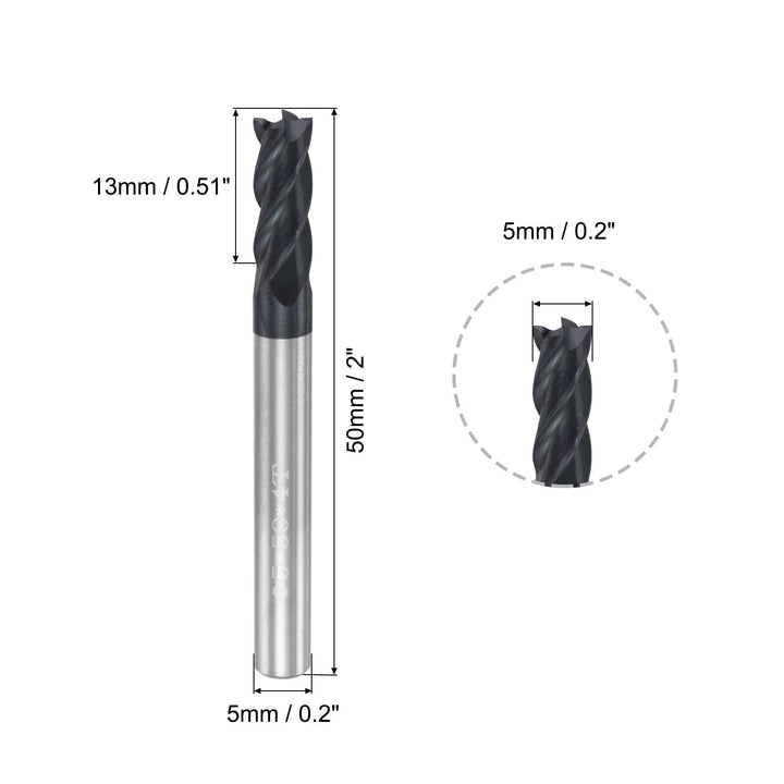 Square Nose End Mill, 5mm Tip Dia Solid Carbide AlTiN Coated CNC Router Bits 4 Flute Spiral Milling Cutter HRC45 with 5mm Shank 50mm (2-inch) Length