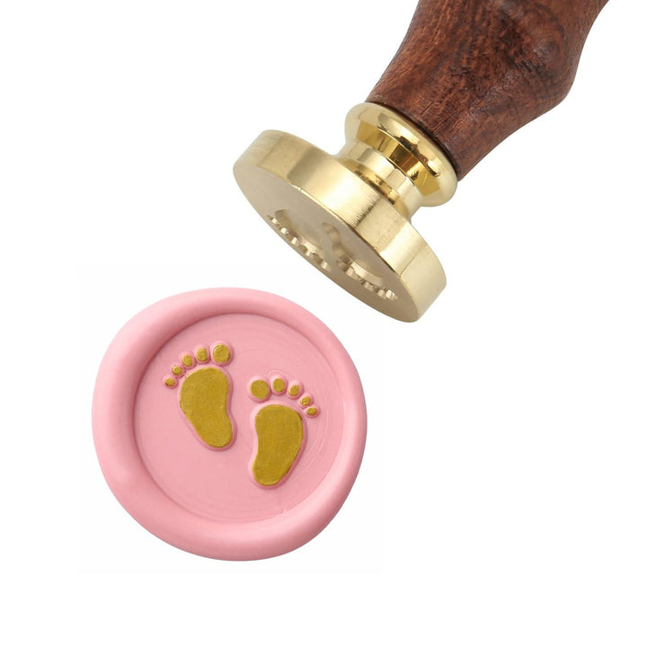 Baby Series Wax Seal Stamp, Baby Footprints Brass Head Wooden Handle Sealing Stamp for Baby Shower Party Invitation