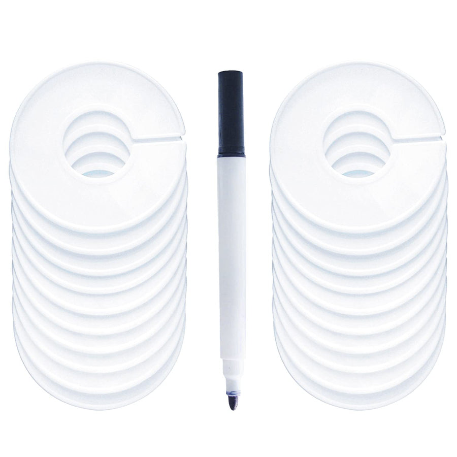 20 Pack Clothing Rack Size Dividers, Wardrobe Round Hangers Label Closet Dividers with 1 Piece Marker Pen for Clothes Organization(White, Blank)