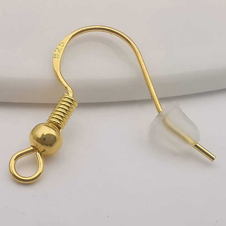 200 PCS/100 Pairs 925 Gold Hypo-allergenic Earring Hooks Fish Hook Ear Wires French Wire Hooks Jewelry Findings Earring Parts DIY Making with 200 PCS Clear Rubber Backs (11782)
