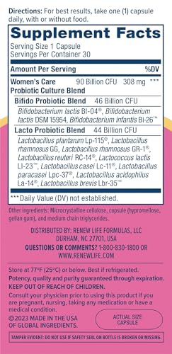 Women's Probiotic Capsules, Supports pH Balance for Women, Vaginal, Urinary, Digestive and Immune Health, L. Rhamnosus GG, Dairy, Soy and Gluten-Free, 90 Billion CFU - 30 Ct
