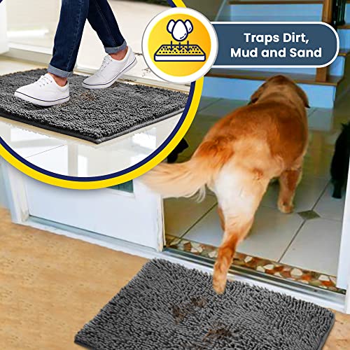 ® Shown on TV – Super Absorbent Microfiber Dog Door Mat for Muddy Paws, Non-Slip Washable Pet Rug, Quick Dry Chenille Entryway Carpet, Machine Washable Indoor Outdoor mat, Grey 30x19