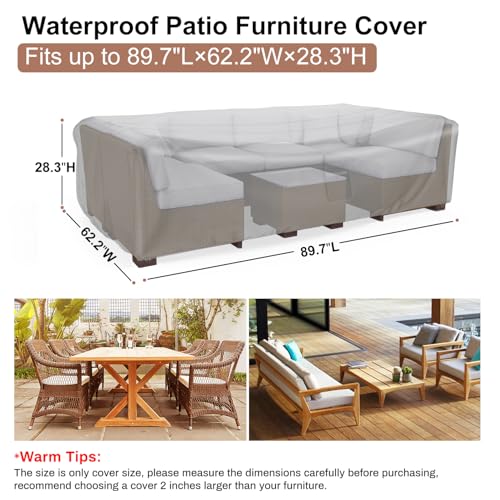 Heavy Duty Patio Furniture Covers Waterproof, Patio Furniture Outdoor Sectional Sofa Set , Patio Table and Chair Set Cover 89.7L×62.2W×28.3H