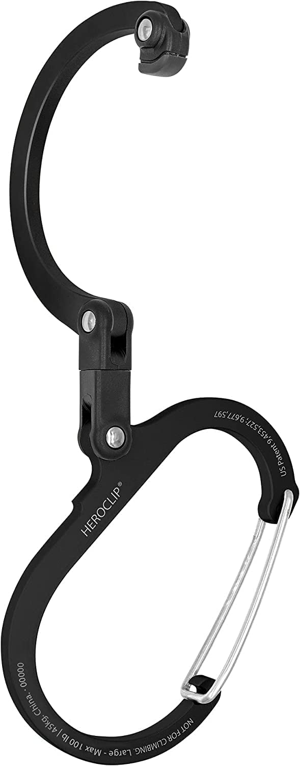 HEROCLIP Carabiner Clip and Hook (Large) for Camping, Backpack, Organization, and Garage, Stealth Black