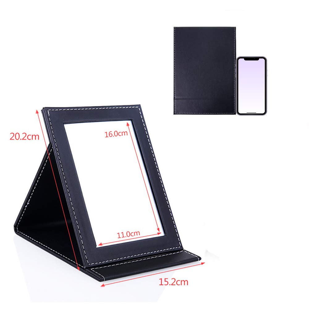 Desk Mirror PU Leather Portable Folding Desktop Makeup Vanity Mirror with Adjustable Stand for Office Travel