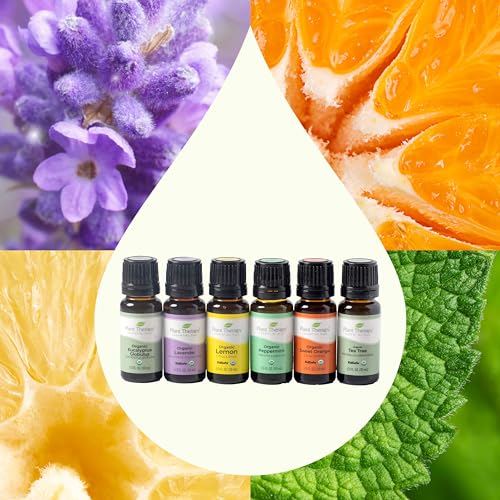 Top 6 USDA Organic Essential Oil Set - Lavender, Peppermint, Eucalyptus, Lemon, Tea Tree 100% Pure, Natural Aromatherapy, for Diffusion & Topical Use, Therapeutic Grade 10 mL (1/3 oz)