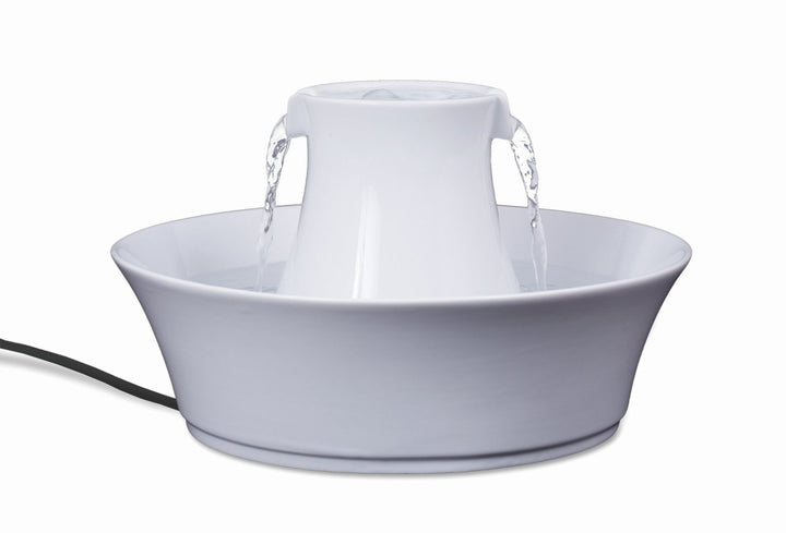Drinkwell Avalon Ceramic Pet Water Fountain - Rust Resistant Automatic Water Dispenser for Cats and Small Dogs - 70 Ounce (2 Liter) - Dishwasher Safe, Filters Included - Circular Modern Design