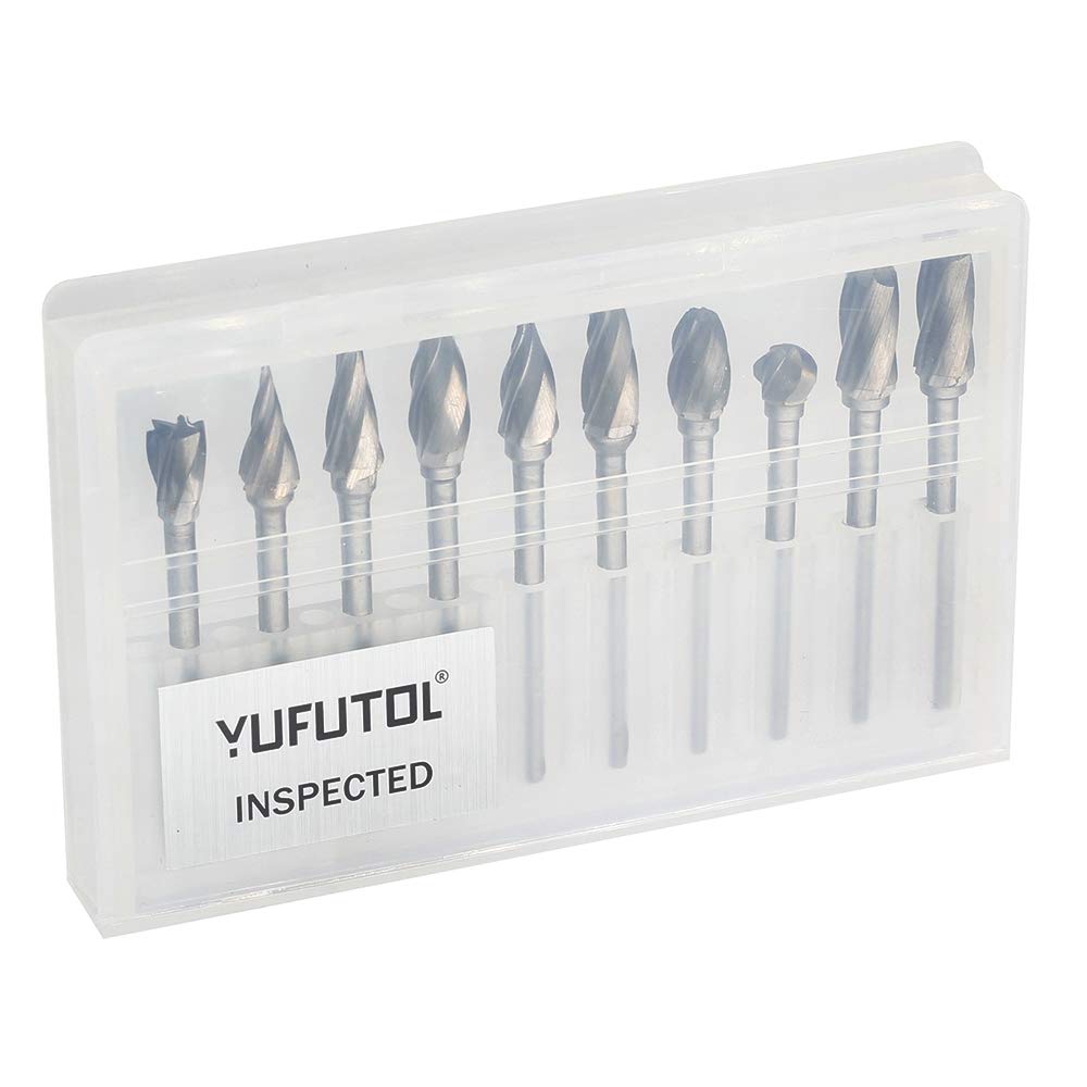 1/8 inch Carbide Burr Set - 10pcs Aluma Cut Carbide Rotary Burrs for Aluminum 3mm Shank Fits Die Grinder Drill for Woodworking,Drilling, Aluminum Craving,Engraving, Polishing