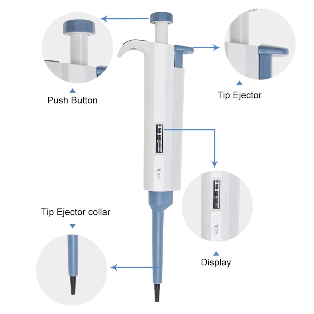 50ul Micropipette - Four E's Scientific 5-50ul Single-Channel Pipette High Accurate Variable Volume Pipettors