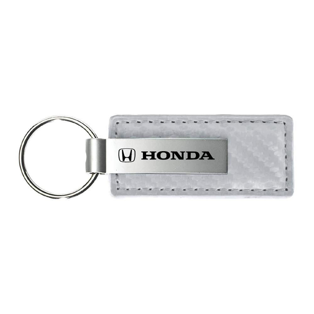 Carbon Fiber Rectangular Leather Key Chain for Honda (White)