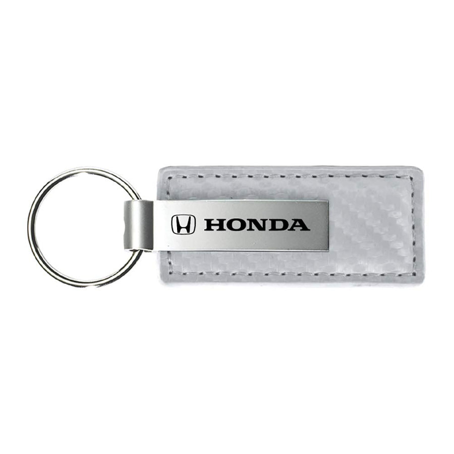 Carbon Fiber Rectangular Leather Key Chain for Honda (White)