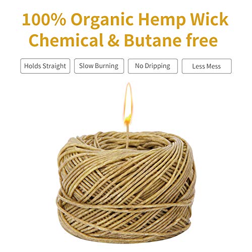 200 FT Organic Hemp Wick, Hemp Wick Well Coated Natural Beeswax for Hemp Wick Lighter or Candle Making, Slow Burn, No Dripping, Standard Size(1.1mm)