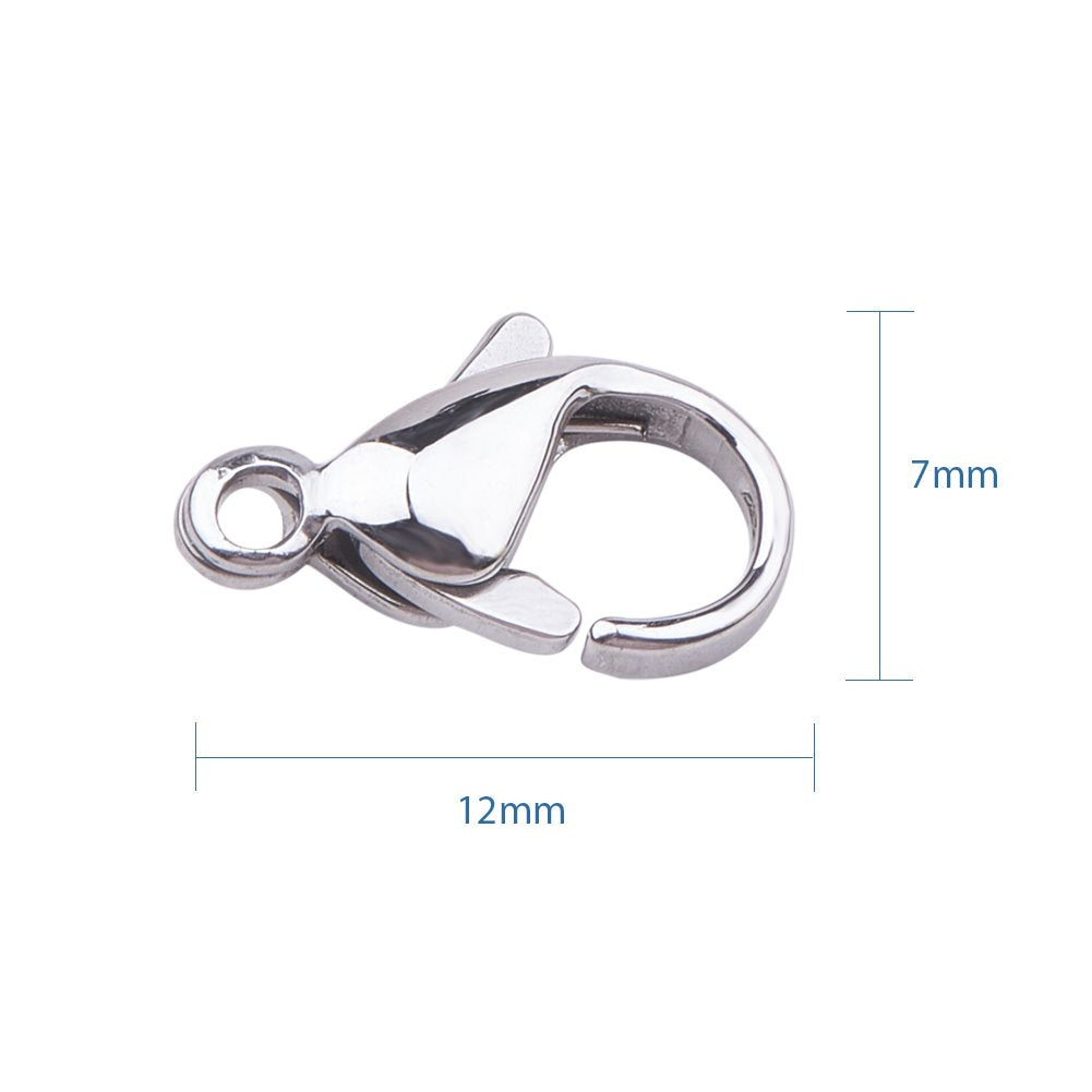 100pcs Lobster Claw Clasps Grade A 304 Stainless Steel Jewelry Lobster Clasp Fastener Hook Clasps for Necklaces Bracelet Jewelry Making 12x7mm