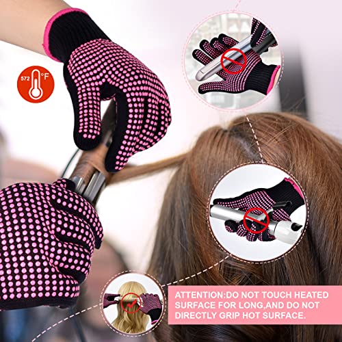 Heat Gloves for Hair Styling, 2Pcs Professional Heat Resistant Gloves Silicone Heat Mat 6pcs Hair Clips and 2pcs Styling Comb for Curling Iron Wands Flat Iron