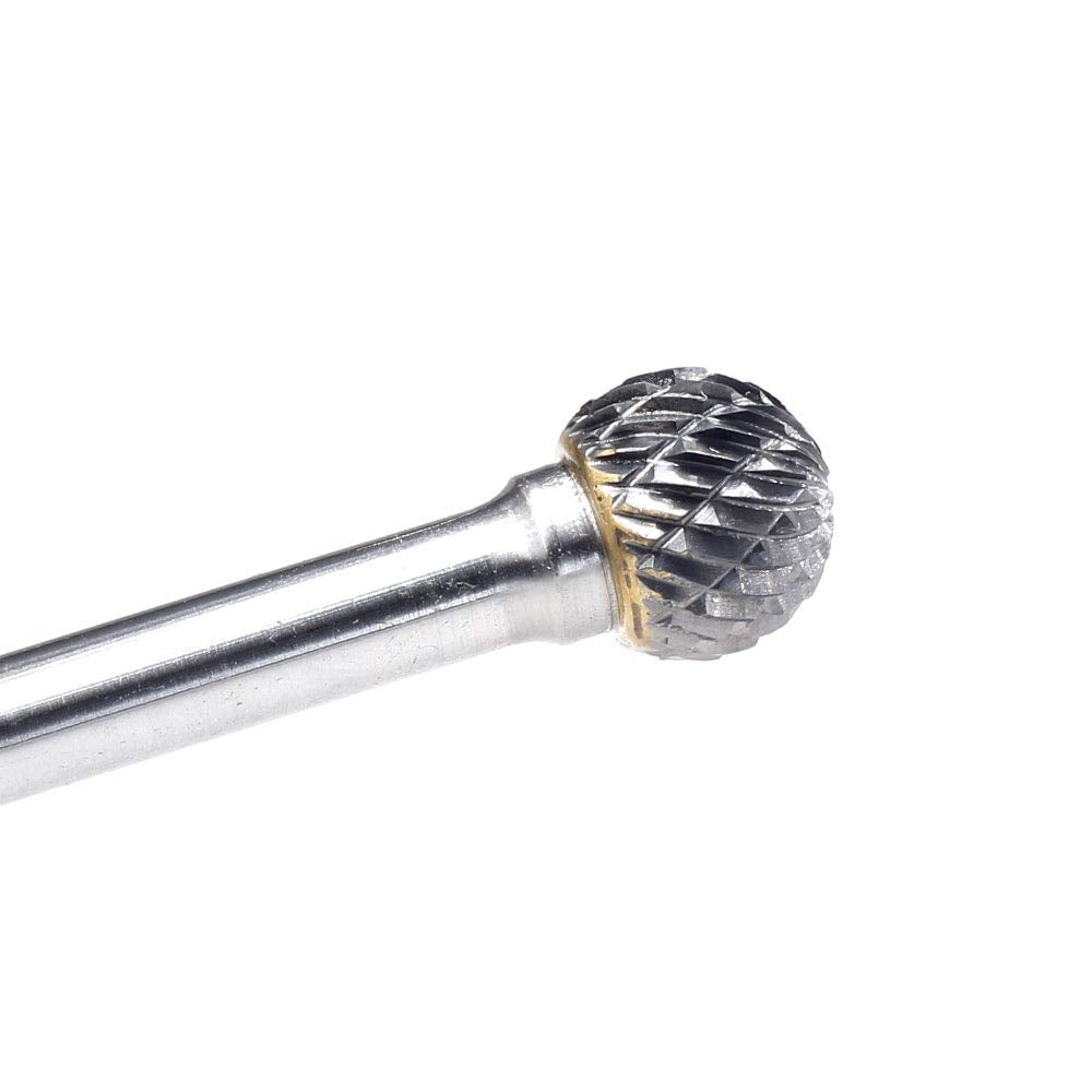 SD-5 Tungsten Carbide Burr ball Shape Double Cut Rotary Burrs File(1/2''cutter Dia , 0.45''Cutter Length) with 1/4'' (6.35mm) Shank dia