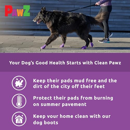 PawZ Rubber Dog Boots for Paws up to 4 - Dog Booties for Hot Pavement, Anti Slip Dog Socks, 12 Reusable Paws Waterproof Dog Boots, L, Purple