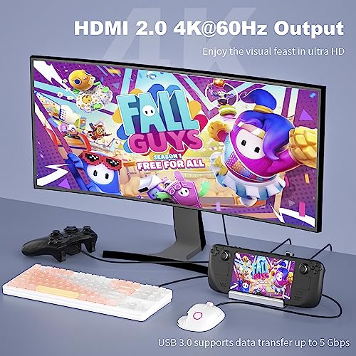 4K@60Hz 1000Mbps Docking Station for Valve Steam Deck OLED Dock/ROG Ally, 6 in 1 Dock with Gigabit Ethernet, HDMI2.0 USB3.0 100W Fast Charging Dock for Stream Deck Dock Station Accessory