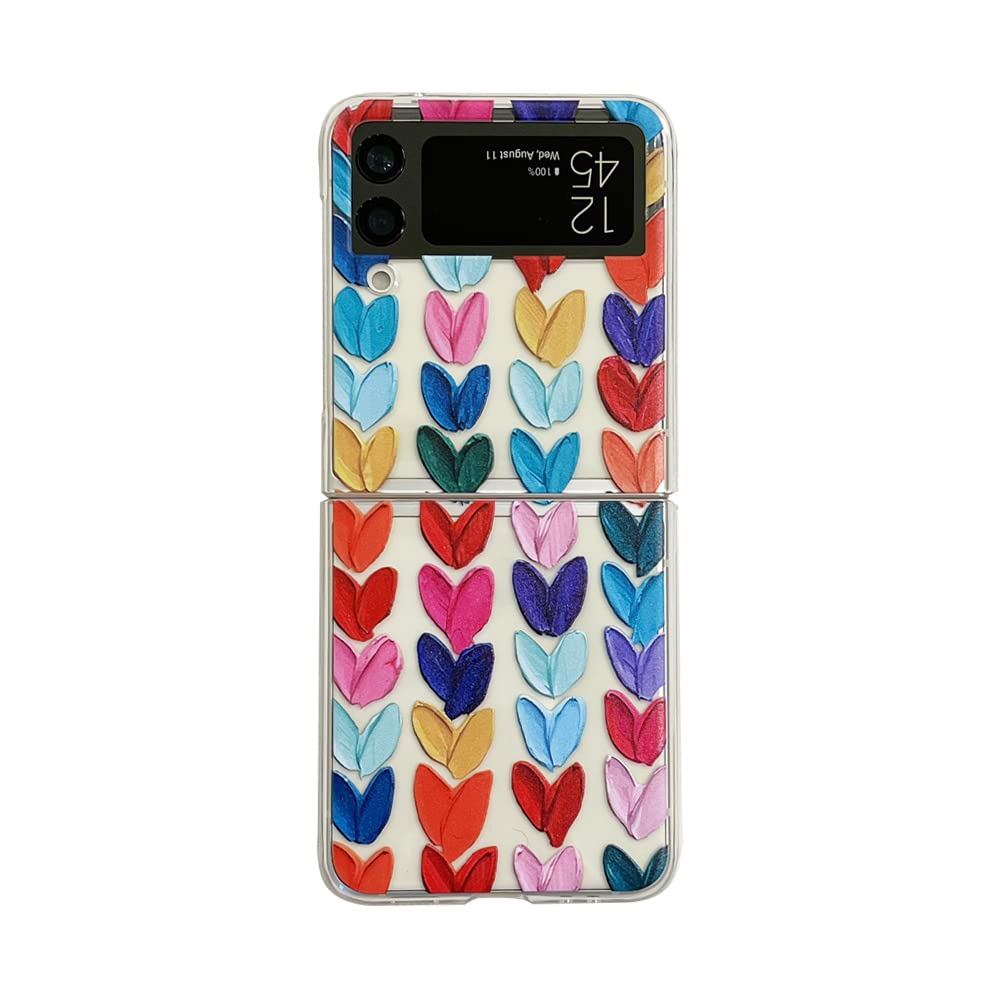 Cute Loving Hearts Clear Hard PC Phone Case for Samsung Galaxy Z Flip 3 Cover Folding Display Fashion Women Girls Skin for Galaxy ZFlip3