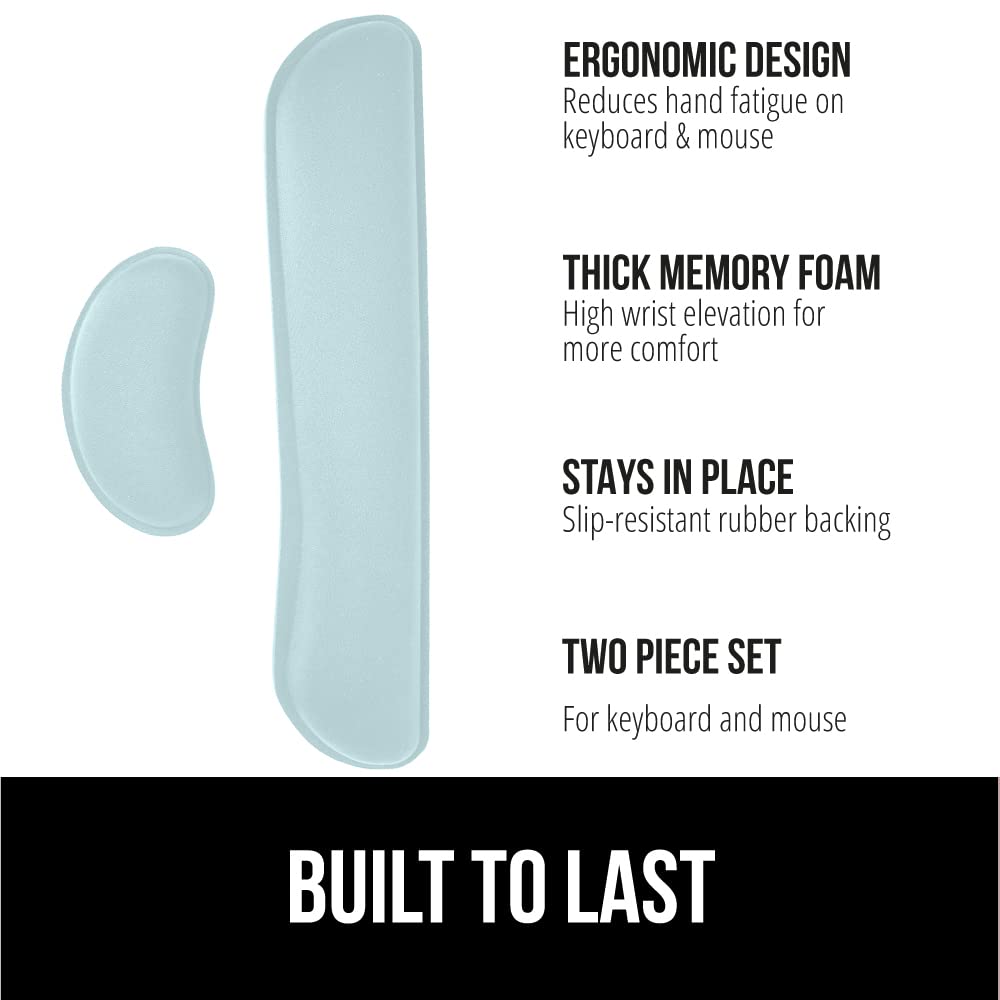 Silky Gel Memory Foam Wrist Rest for Computer Keyboard, Mouse, Ergonomic Design for Typing Pain Relief, Desk Pads Support Hand, Arm, Mousepad Rests, Stain Resistant, 2 Piece Pad Sky Blue