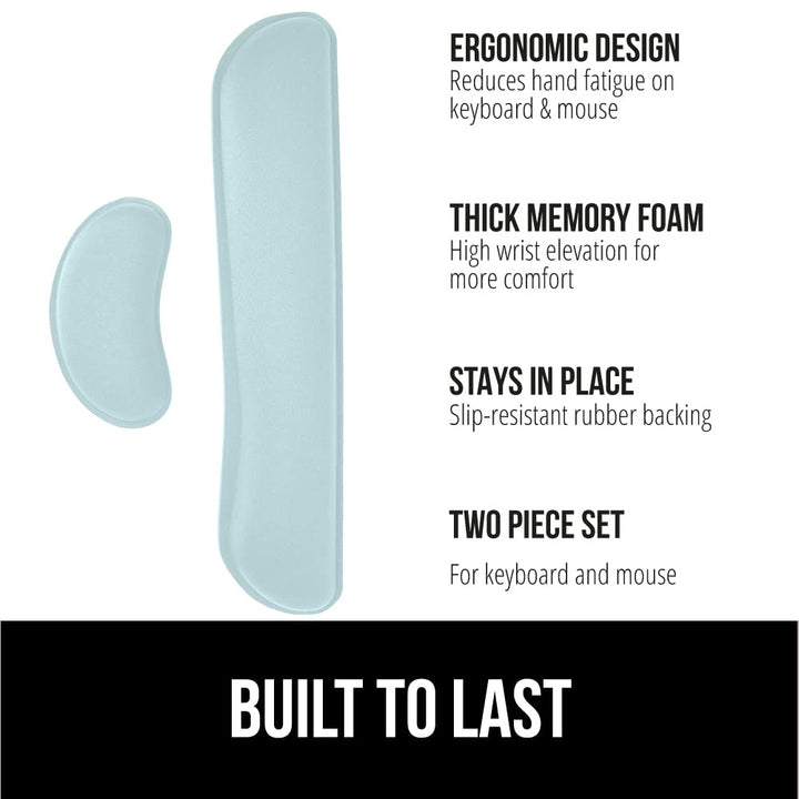 Silky Gel Memory Foam Wrist Rest for Computer Keyboard, Mouse, Ergonomic Design for Typing Pain Relief, Desk Pads Support Hand, Arm, Mousepad Rests, Stain Resistant, 2 Piece Pad Sky Blue
