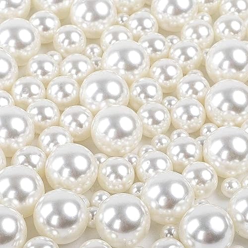 Quefe 150pcs Pearls for Crafts No Holes, Vase Filler Artificial Plastic Pearl Beads for Table Scatter, Wedding, Birthday Party, Home Decoration(8mm, 14mm, 20mm)