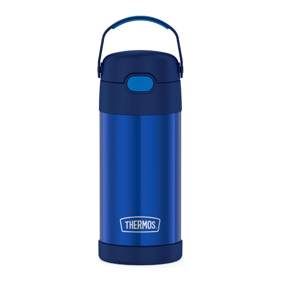FUNTAINER 12 Ounce Stainless Steel Vacuum Insulated Kids Straw Bottle, Blue