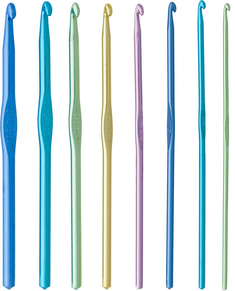 Crochet Set Alum Sz Notion, Hook sizes: 3.125-6.5 mm, US D-K, Assorted