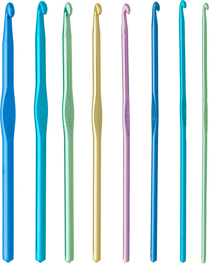 Crochet Set Alum Sz Notion, Hook sizes: 3.125-6.5 mm, US D-K, Assorted