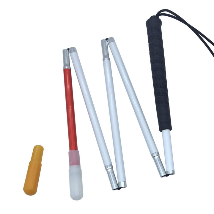 White Cane, Aluminum Folding Cane for The Blind,Folds Down 5 Sections, with 2 Tips (Black Handle, 115 cm (45.3 inch))