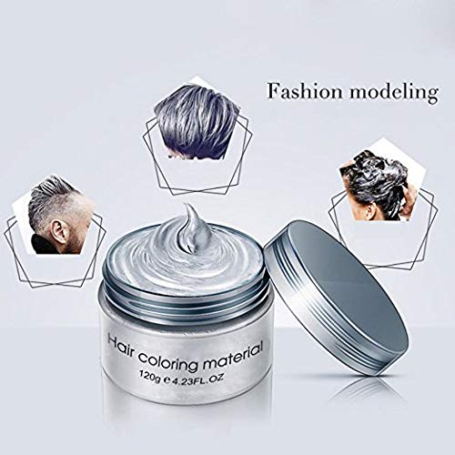 Hair Color Wax, KooJoee Temporary Hair Dye Easy Wash Hairstyle Cream 4.23 oz Disposable Hair Pomades, Natural Matte Hair Modeling Wax for Party Cosplay Nightclub Masquerades Halloween (White)