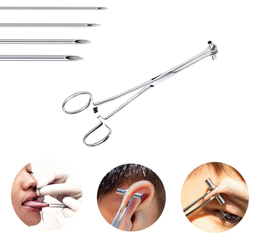 Septum Forceps Clamp Pliers Tool with 14G 16G 18G 20G Needles for Belly Nose Ear Tongue Lip Body Piercing