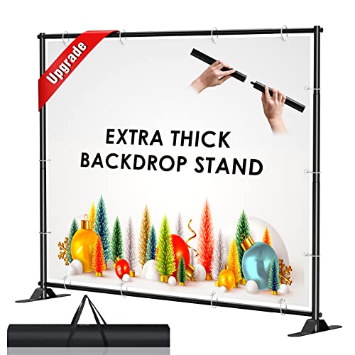4x7-8x10 FT Extra Thick Backdrop Banner Stand, Heavy Duty Adjustable Step and Repeat Stand for Parties & Photography, Portable Trade Show Photo Booth Background with Carrying Bag