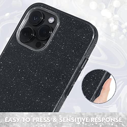 Compatible with iPhone 13 Pro Max Case (2021), Glitter Sparkly Shiny Bling Rubber Gel Shell Cases 3 Layers Shockproof Protective Bumper Cover for iPhone 13 Pro Max 6.7 2021-Black