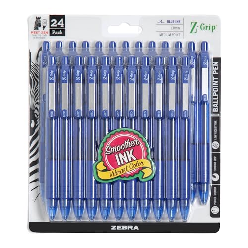 Z-Grip Retractable Ballpoint Pen, Medium Point, Blue Ink, 24-Pack, Model Number: 12225