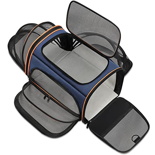 Cat Carrier, Airline Approved Pet Carrier, 3 Sides Expandable Dog Carrier with Fleece Pad, 3 Doors for Cats, Dogs, Puppy and Small Animals