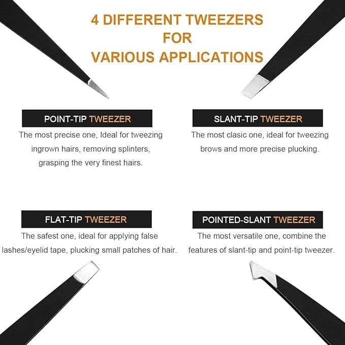 Eyebrow Tweezers Set 6 PCS, Professional Stainless Steel Eyebrow Tweezers Kit for Women/Men, Great Precision Tweezers Set for Eyebrow/Facial Hair Removal/Ingrown Hairs/Splinter/Tick Remover