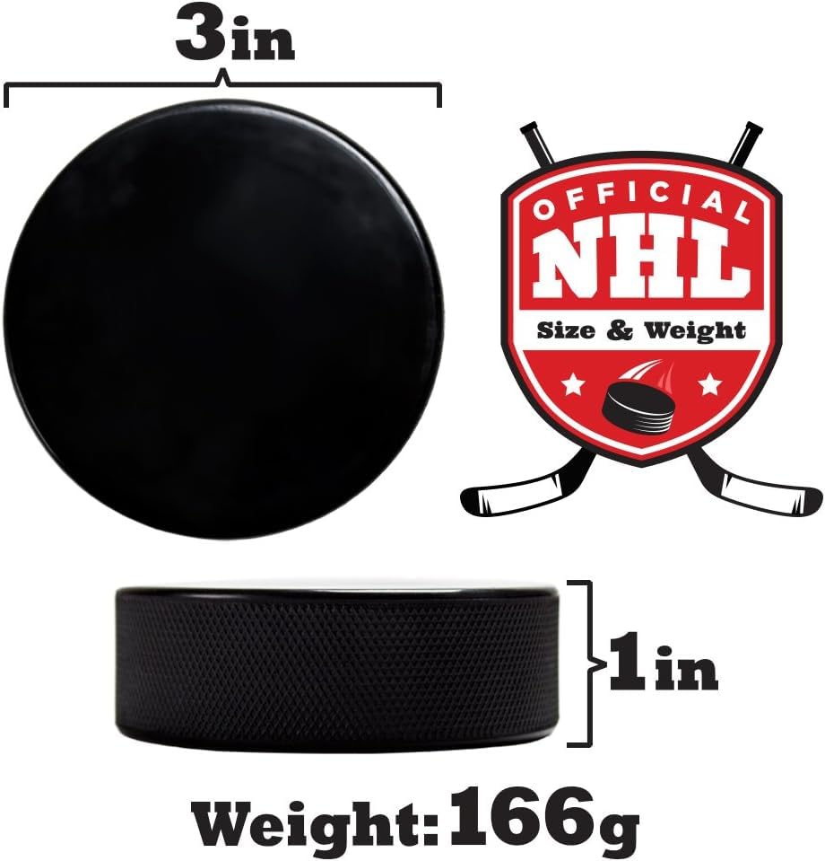 Ice Hockey Pucks, Regulation Size - Vulcanized Rubber Hockey Puck with Grippy, Textured Walls - Ice Hockey Training Equipment, 3 Diameter, 1 Thick, 166g - 1 ct
