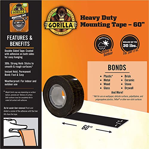 6055001 Heavy Duty Double Sided Mounting Tape, 1-Pack, Black