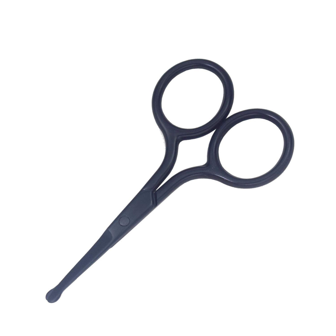 Curved Straight Rounded Blunt Facial Hair Scissors for Men - Mustache, Nose Hair & Beard Trimming Scissors, Safety Use for Eyebrows, Eyelashes, and Ear Hair (Black Safety Head)