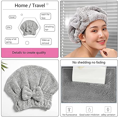 Microfiber Hair Towel Cap,Soft Absorbent Quick Drying Cap for Curly Thick Hair, Wrap Cap for Women Girls-Set of 2 Pcs (Stripe&Gray)