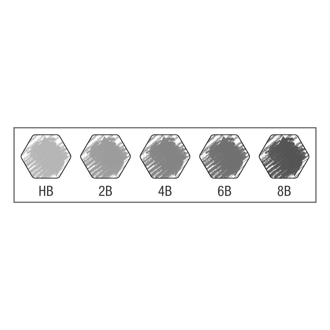 5 Piece Quality Castell 9000 Jumbo Graphite Pencils in a Tin, Including HB, 2B, 4B, 6B and 8B,Black