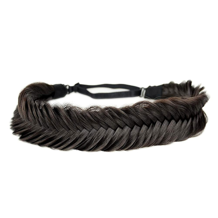 Wide Fishtail Headband for Women Synthetic Hair Plaited Braids Elastic Stretch Fishtail Headband (Deep Brown)