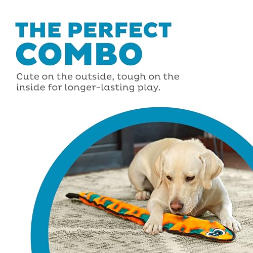 Durablez Tough Plush Squeaky Dog Toy, Snake, Orange, XL